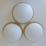 Set of 3 vintage sconces wood glass minimalist wall lamps flush mount light