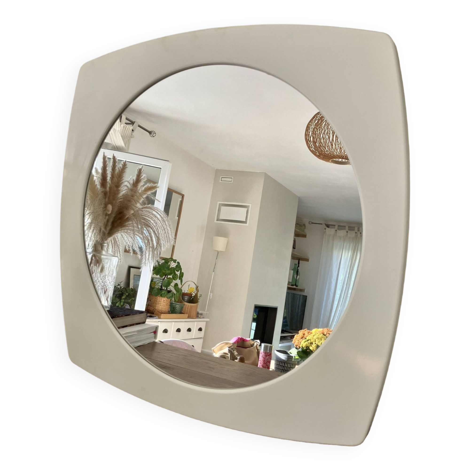 Vintage 70s-Magnificent white square mirror-Syla