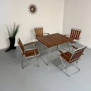 Vintage folding garden set table 4 chairs wood and metal 1960