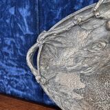 Large pocket tray with birds and cherries in silver-plated bronze