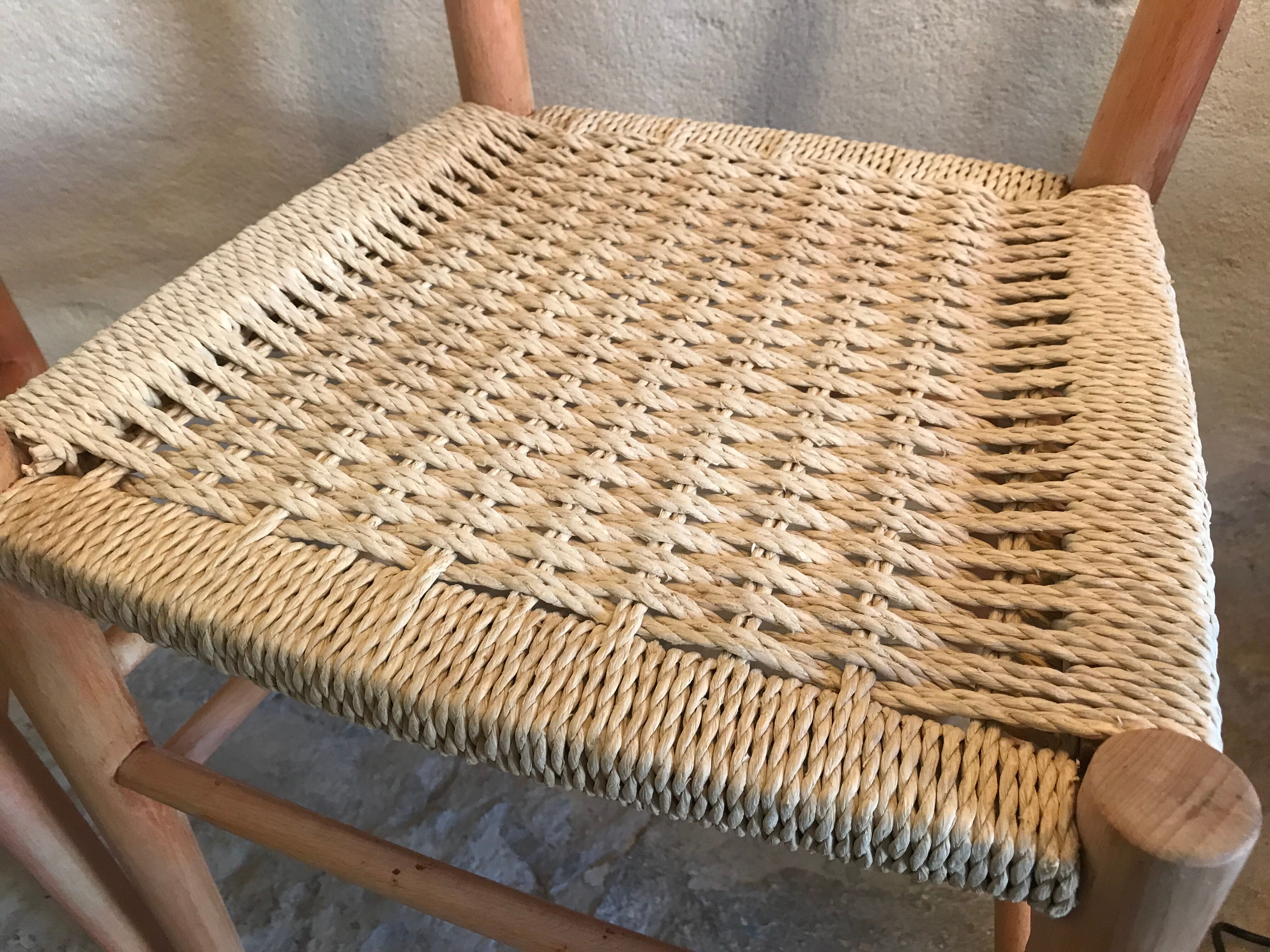Pair of vintage chairs 1960-80's in beech braided rope