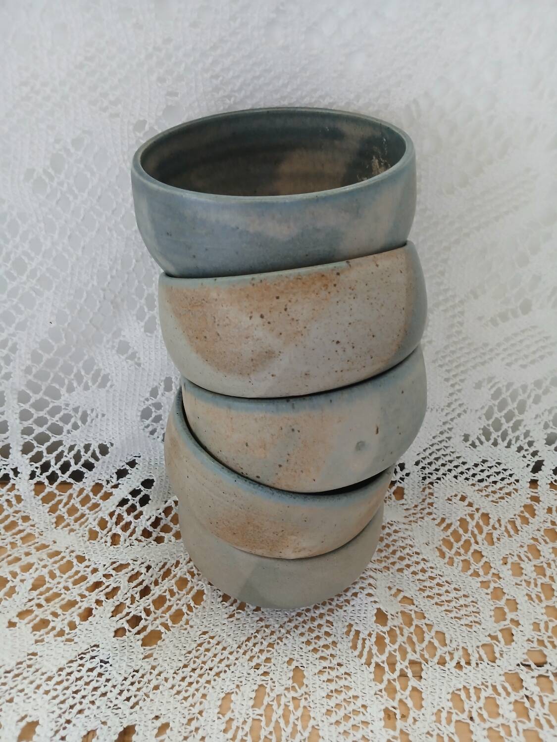 5 antique stoneware bowls