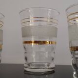 Set of 5 water glasses and 5 aperitif glasses with granite decorations and gold edging from the 1950s