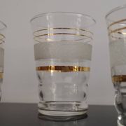 Set of 5 water glasses and 5 aperitif glasses with granite decorations and gold edging from the 1950s