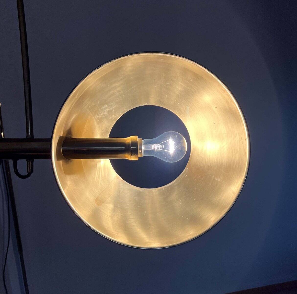 German Postmodern Vintage Brass Arc Floor Lamp with Clamp Rod attributed to Florian Schulz, 1970s