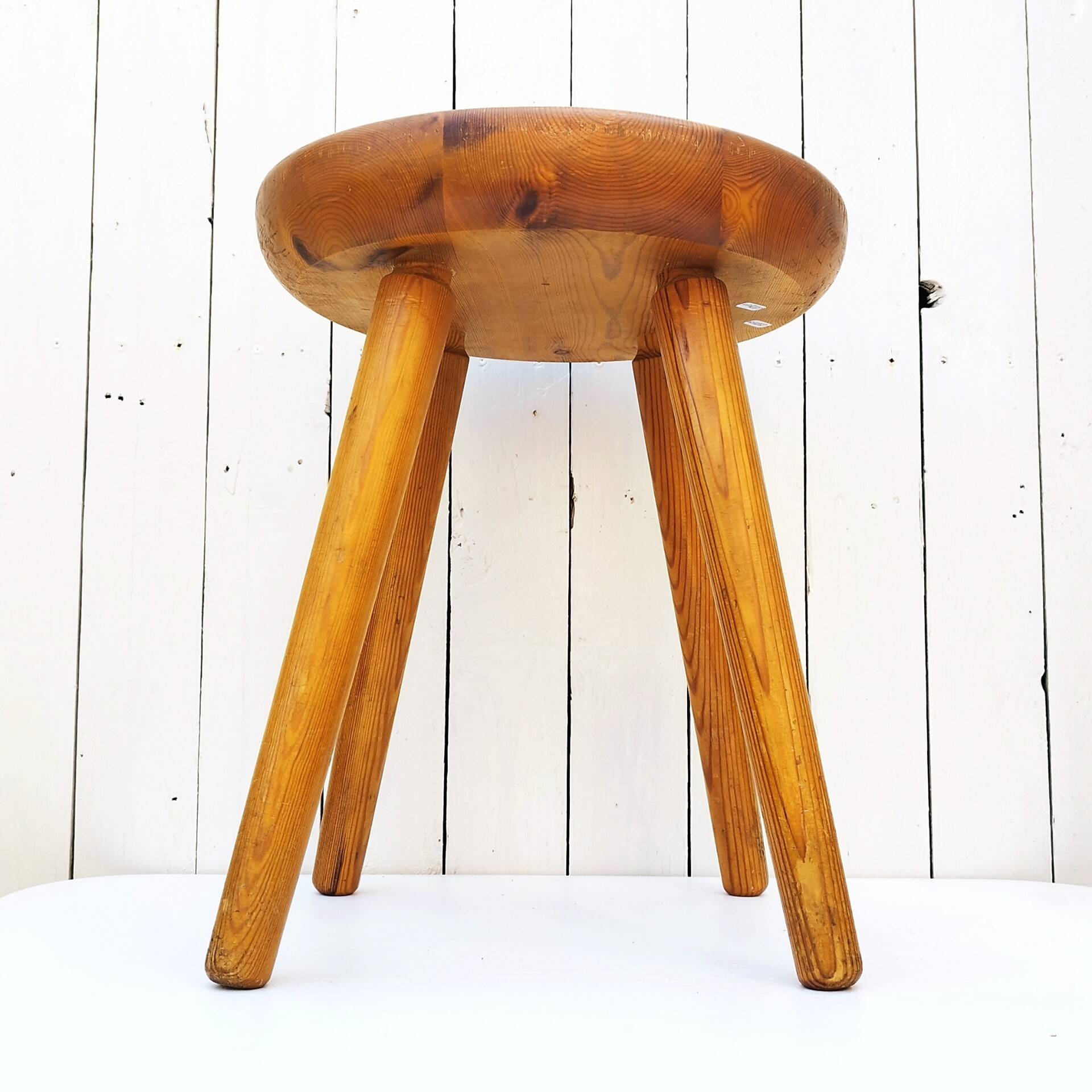Large vintage folk art curved seat stool