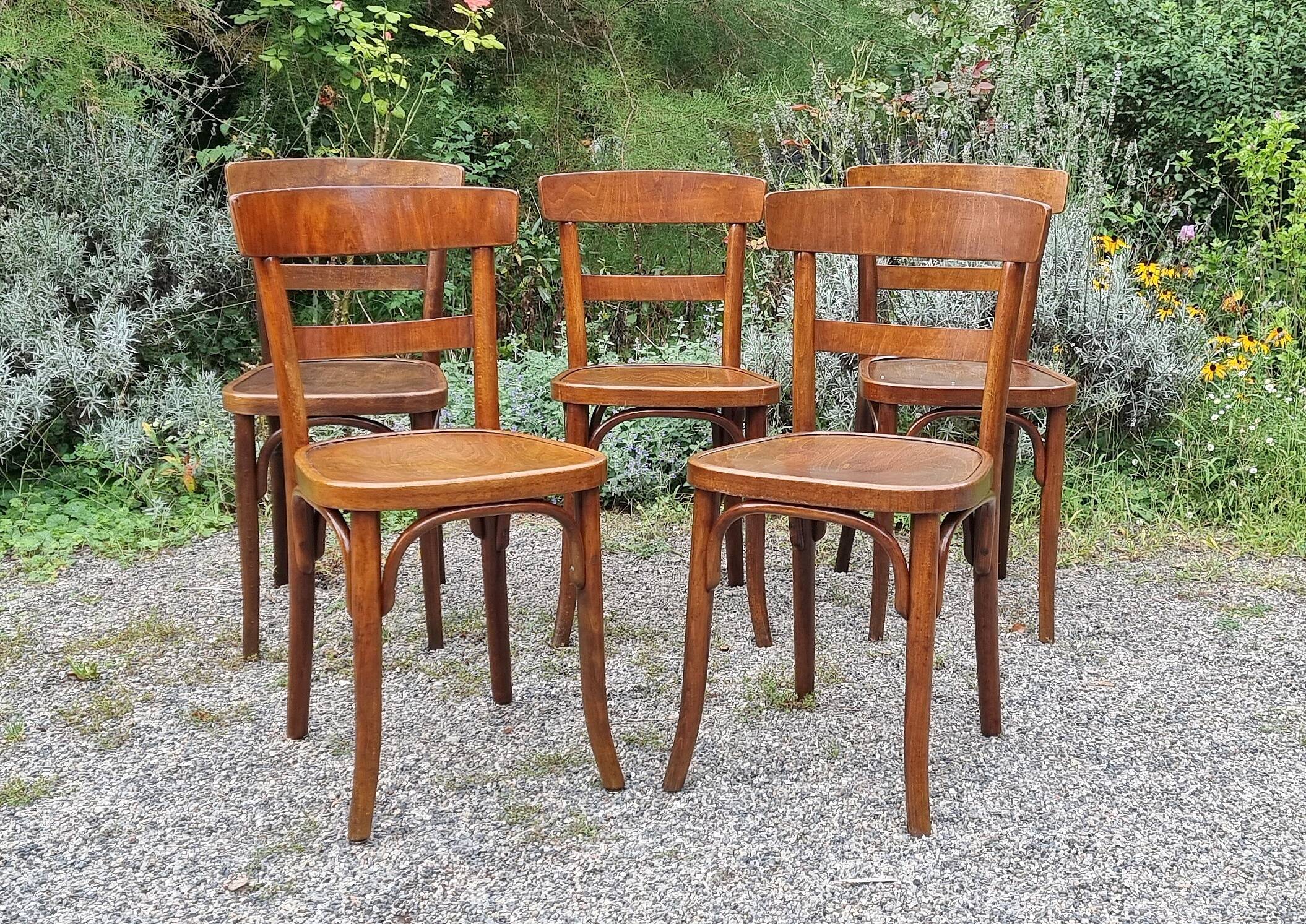 5 chaises bistrot Thonet et Horgen années 40