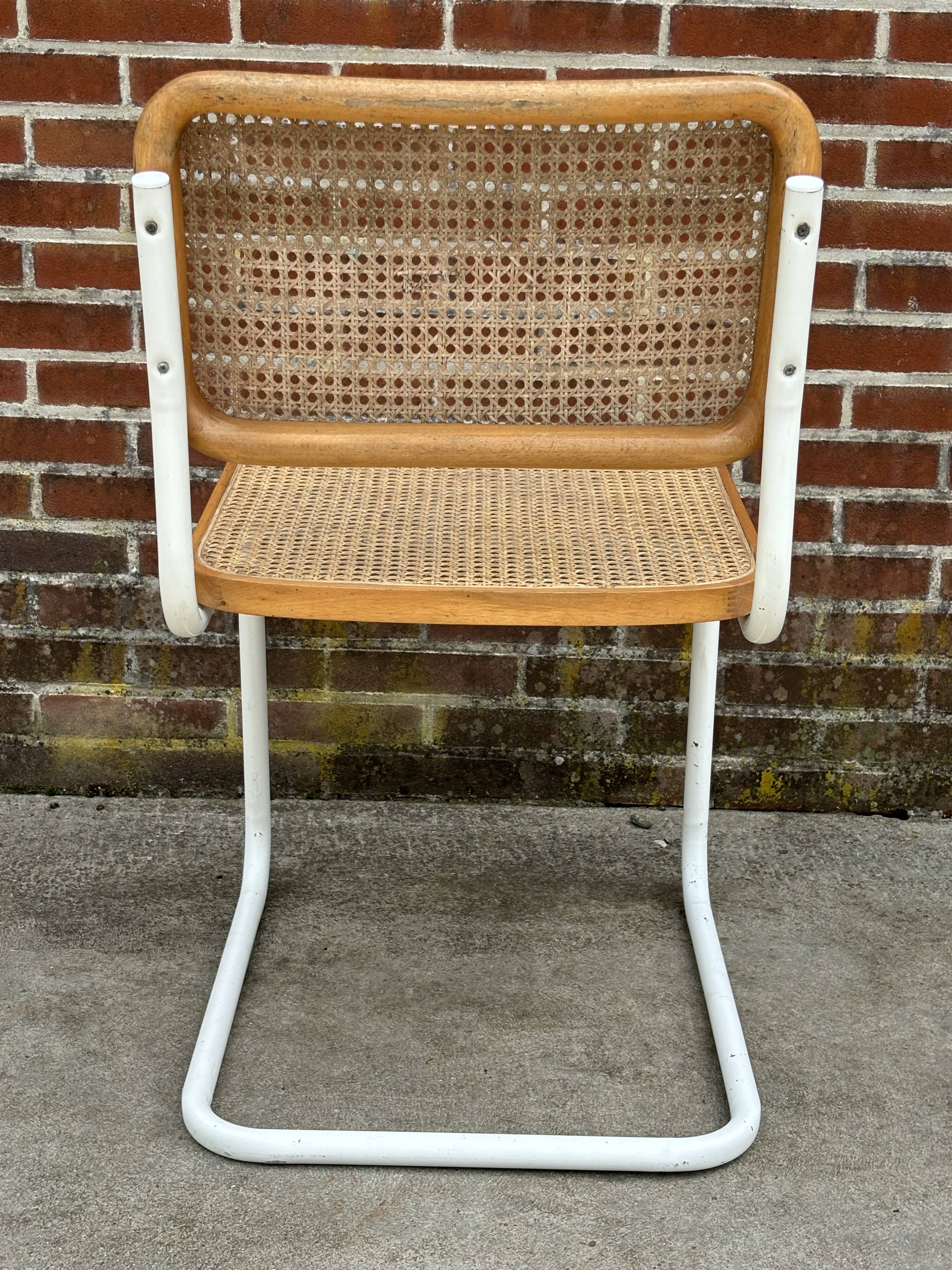 Cesca chair b32 model in white and wood by Marcel Breuer