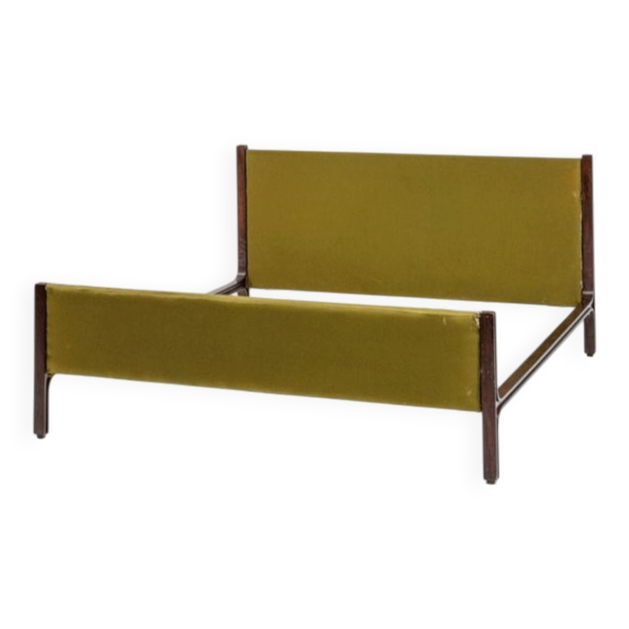 Double Bed in Wood and Green Fabric by Gianfranco Frattini for Bernini, 1960s