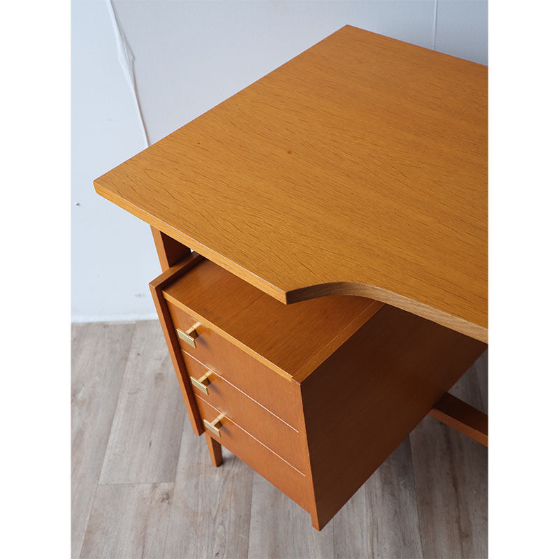 Bureau vintage asymétrique en bois 1960