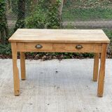 Renovated Parisian desk in raw solid wood with 2 drawers