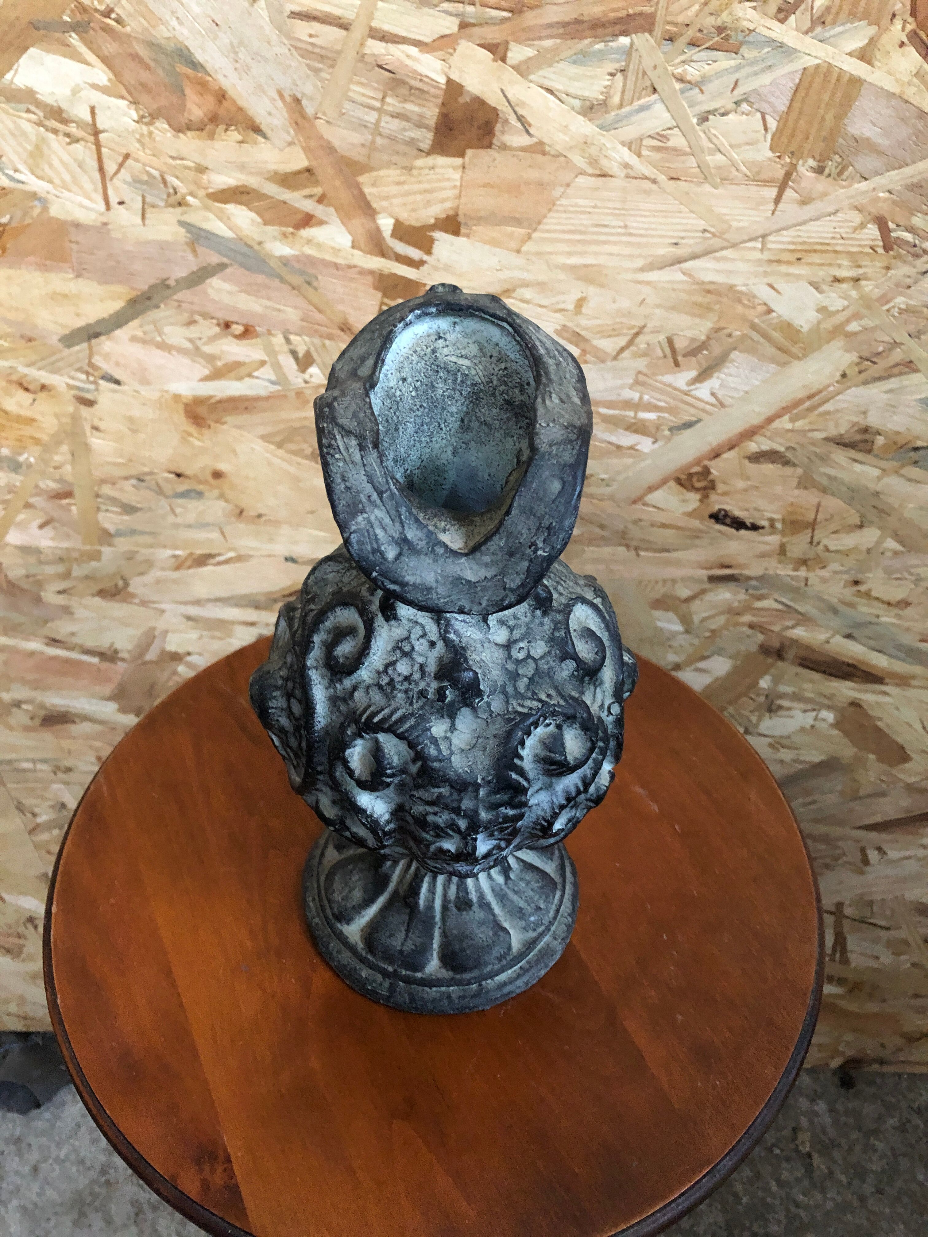 Old pitcher ewer gray ceramic signed vintage tableware