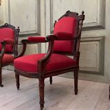 Pair of armchairs style louis xvi molding and carved period xixth