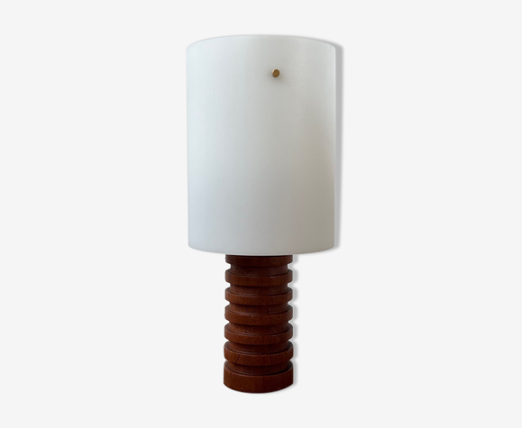 Lampe de table danoise à côtes en teck du milieu du siècle