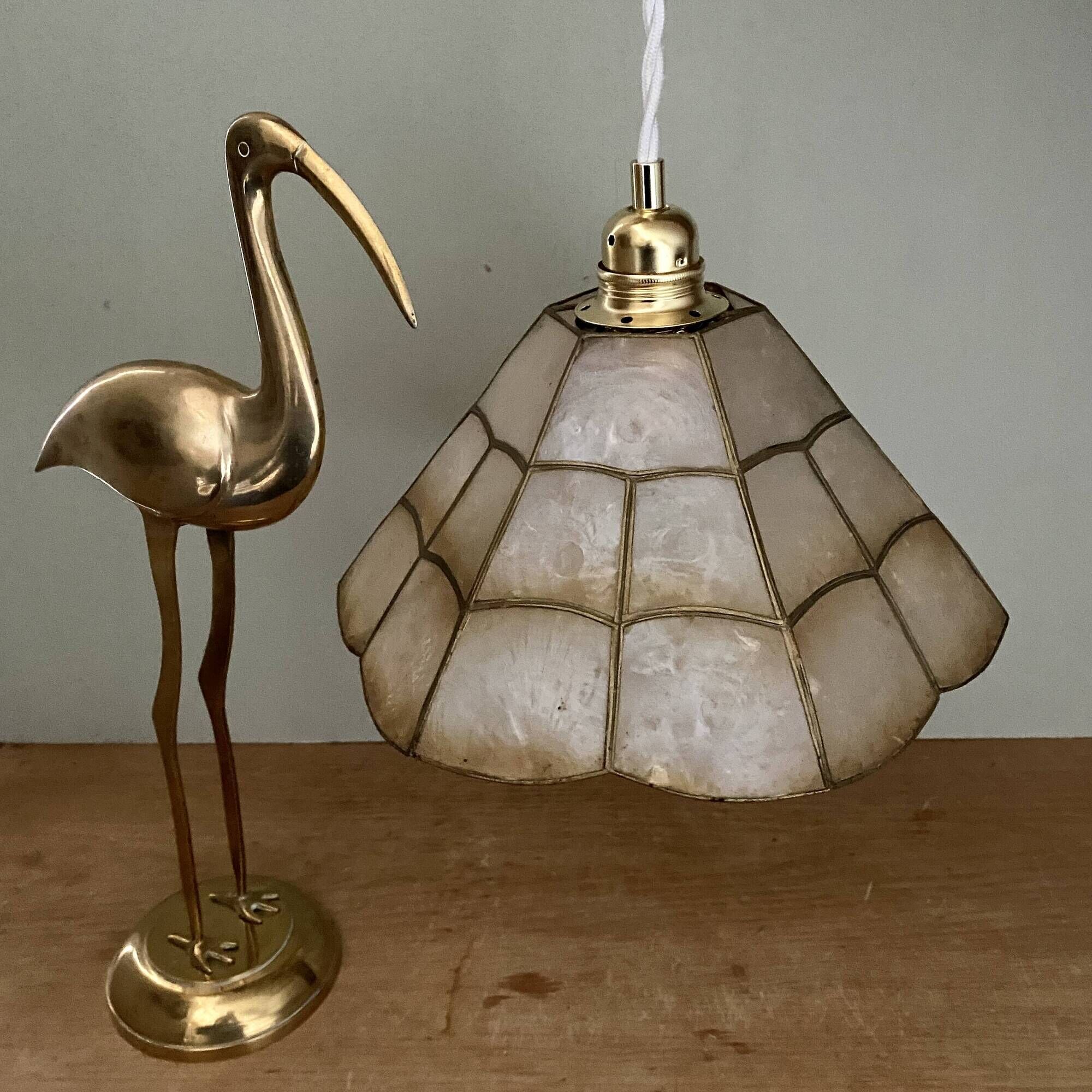 Vintage mother-of-pearl and brass lampshade pendant light