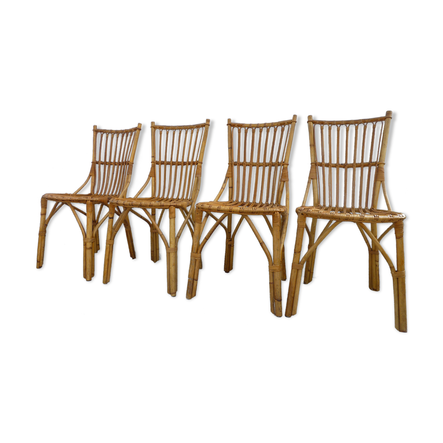 4 rattan chairs 50-60's