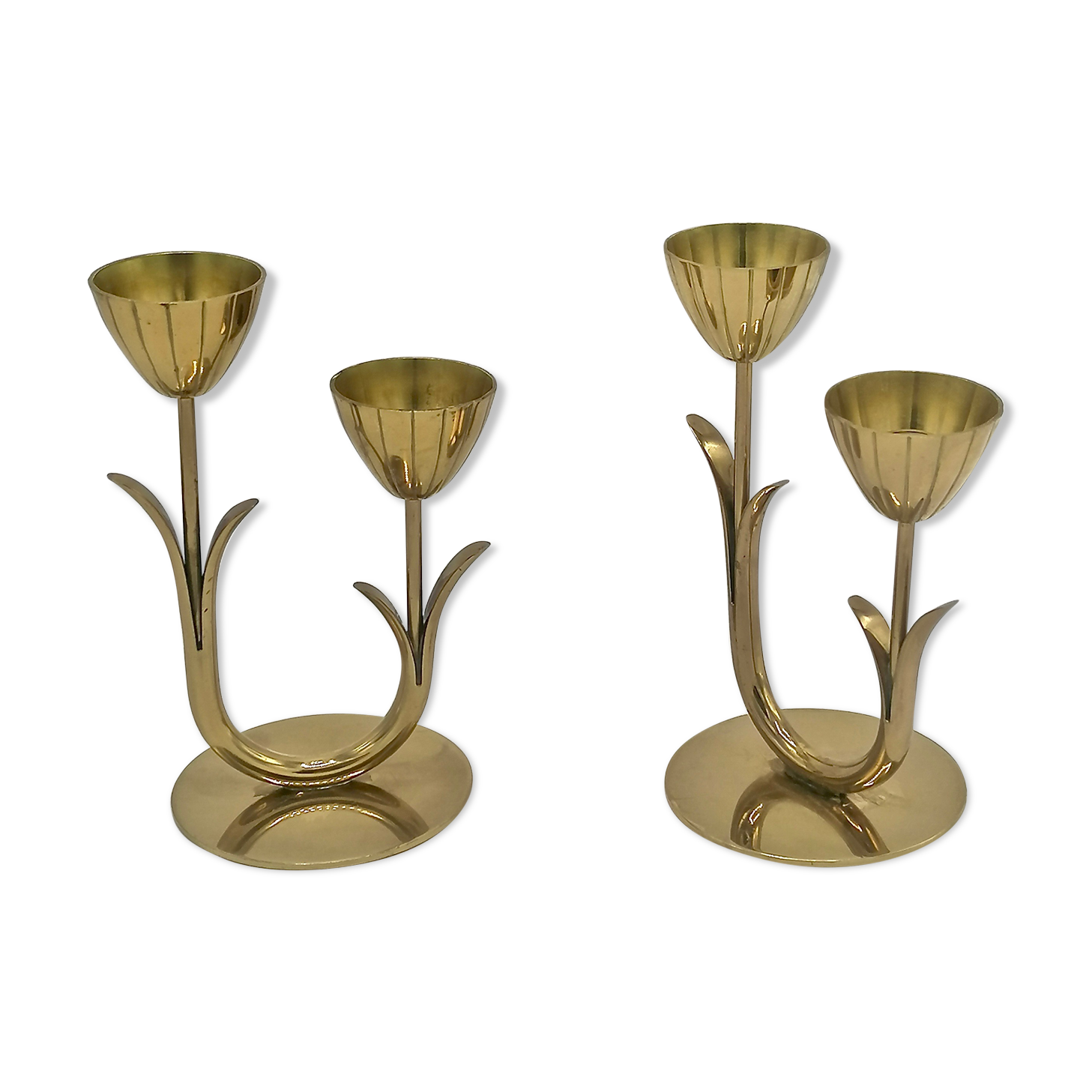 Pair of brass flower candlesticks, Gunnar Ander, Sweden 1960
