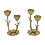 Pair of brass flower candlesticks, Gunnar Ander, Sweden 1960