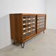 Vintage German Pine Sideboard / Sorting Cabinet with 24 Drawers & Glass Sli