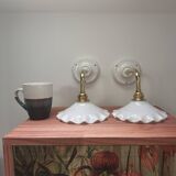 Pair: white opaline wall lights