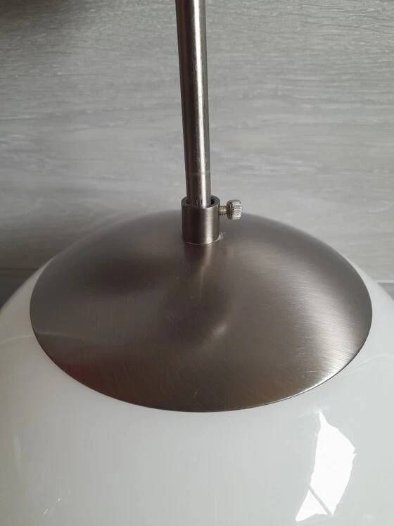 Ceiling light in opaline and chrome metal