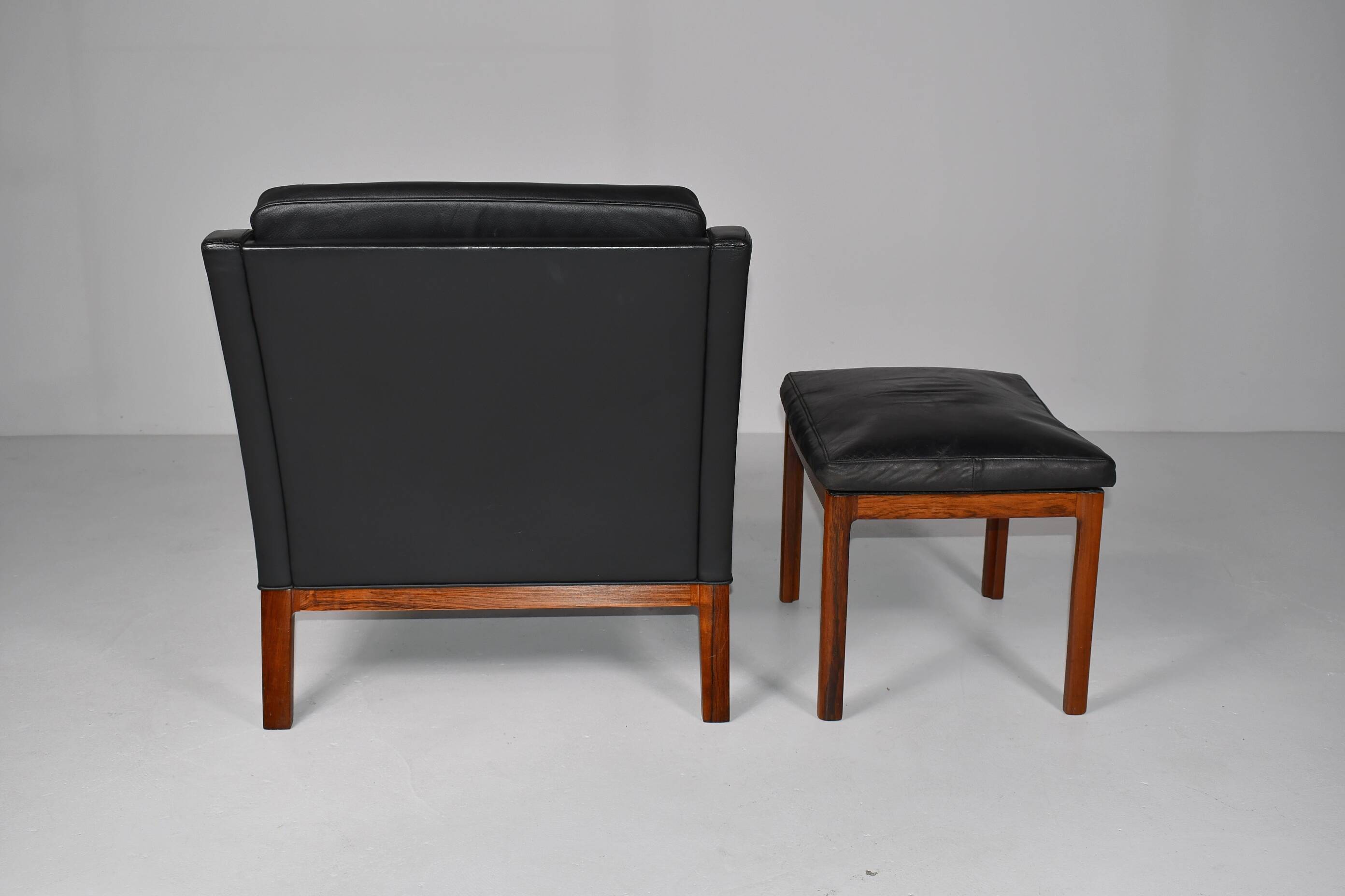 Leather armchair and footstool by Kai Lyngfeldt-Larsen. Denmark 1960s