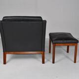 Leather armchair and footstool by Kai Lyngfeldt-Larsen. Denmark 1960s