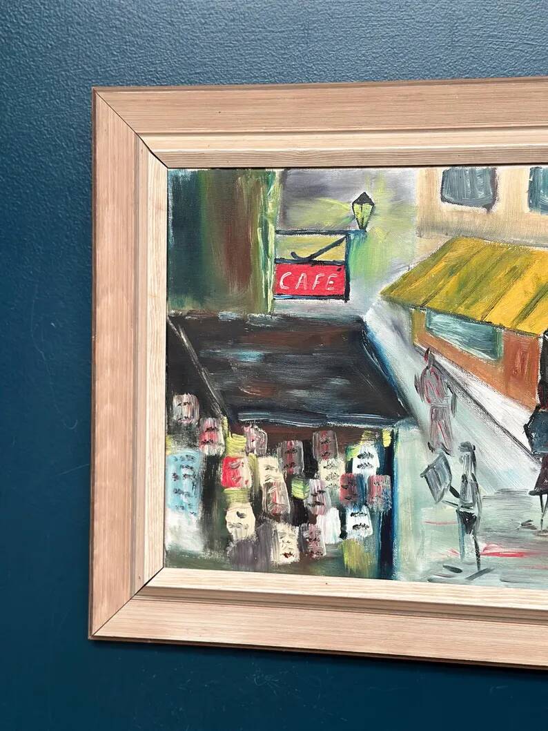 Original Swedish Oil on Canvas – “City Life” by H. Hanson 61 – Vintage & Framed – 72 × 45 cm (28.3" x 17.7")