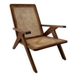 1950s armchair in wood and cane