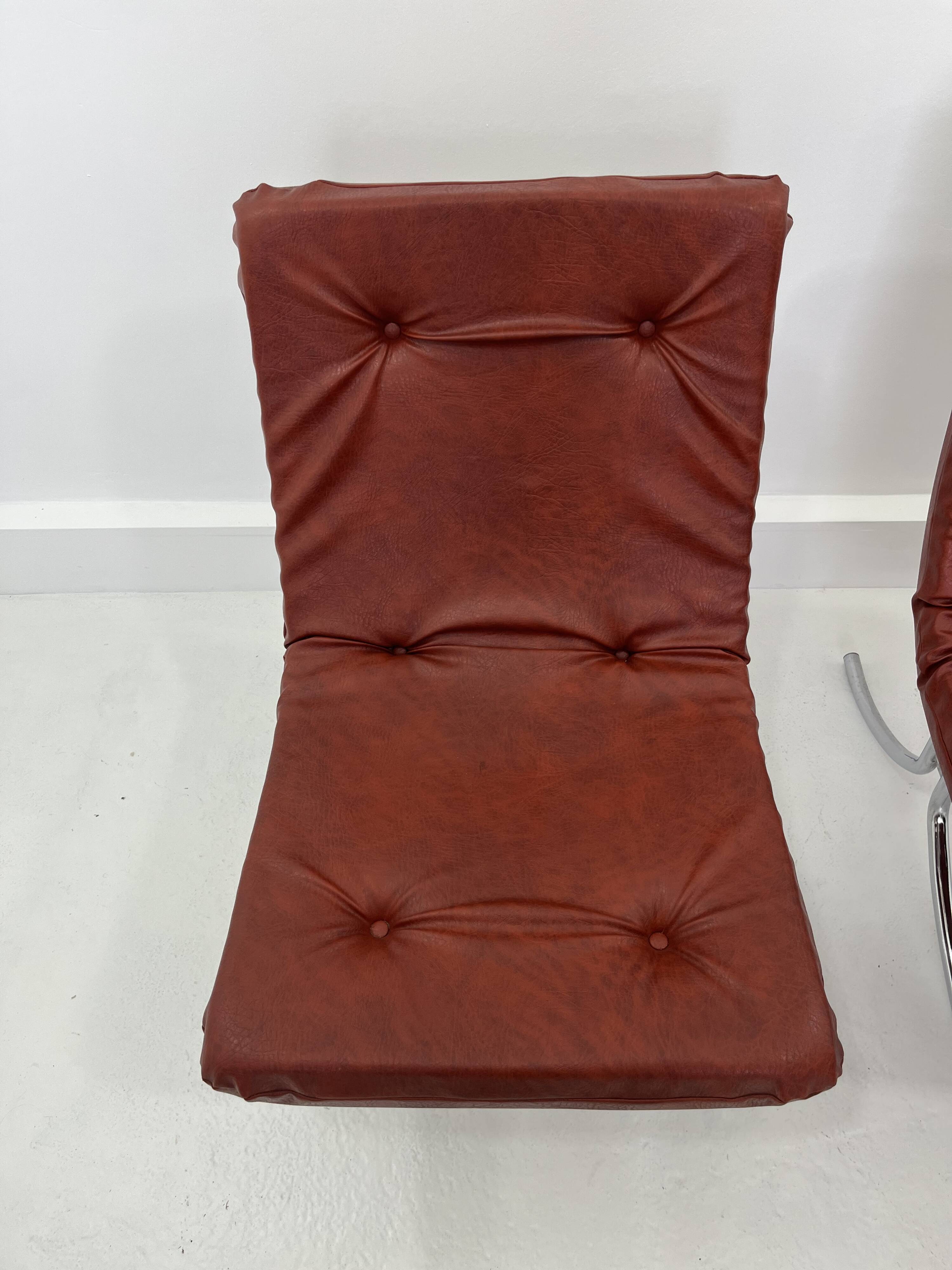 Set of Vintage Lounge Chairs in Chrome and Vinyl, 1970s