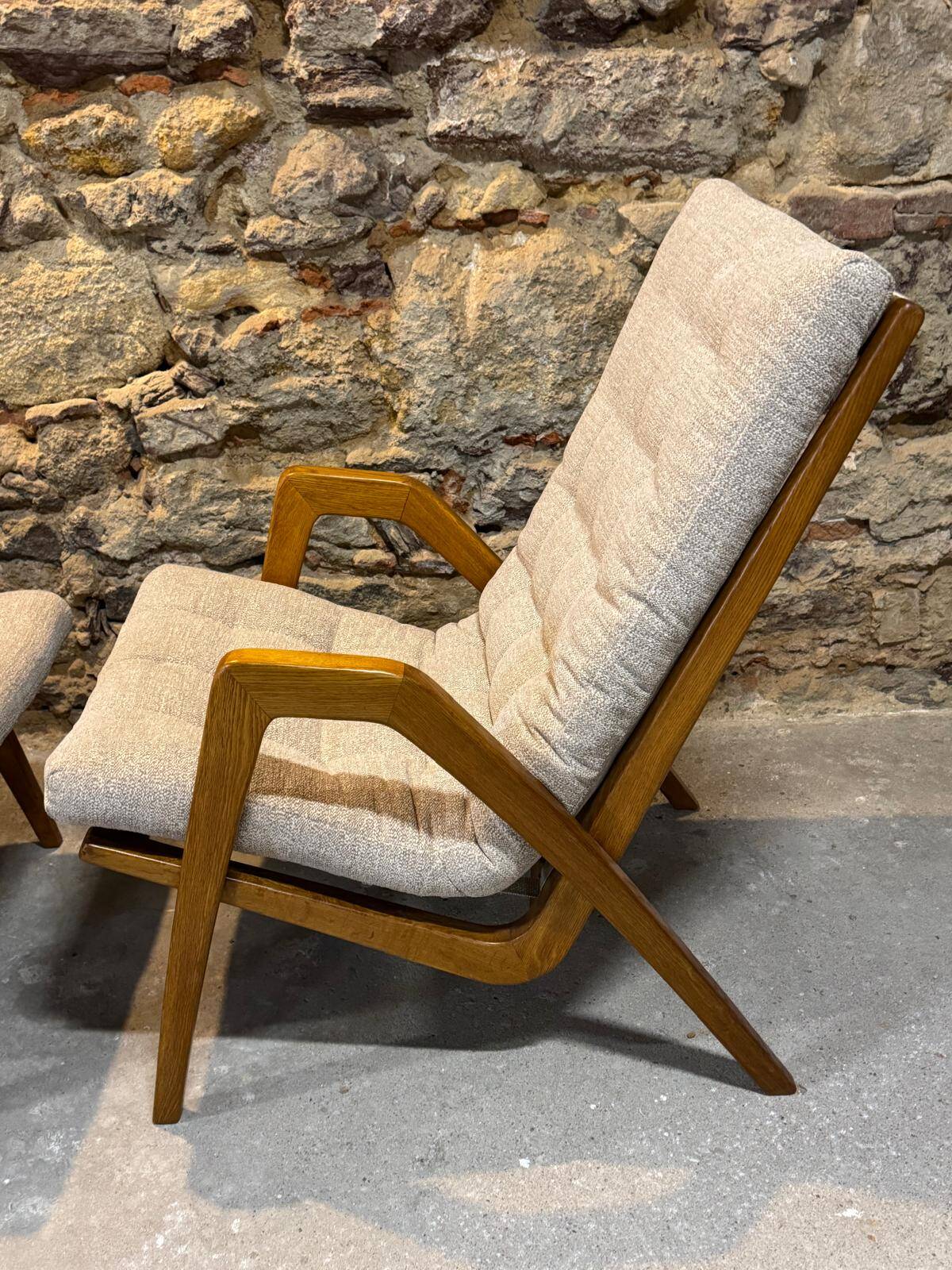 Paire de fauteuils par Jan Vaněk, années 1940, entièrement restaurés, Tchécoslovaquie