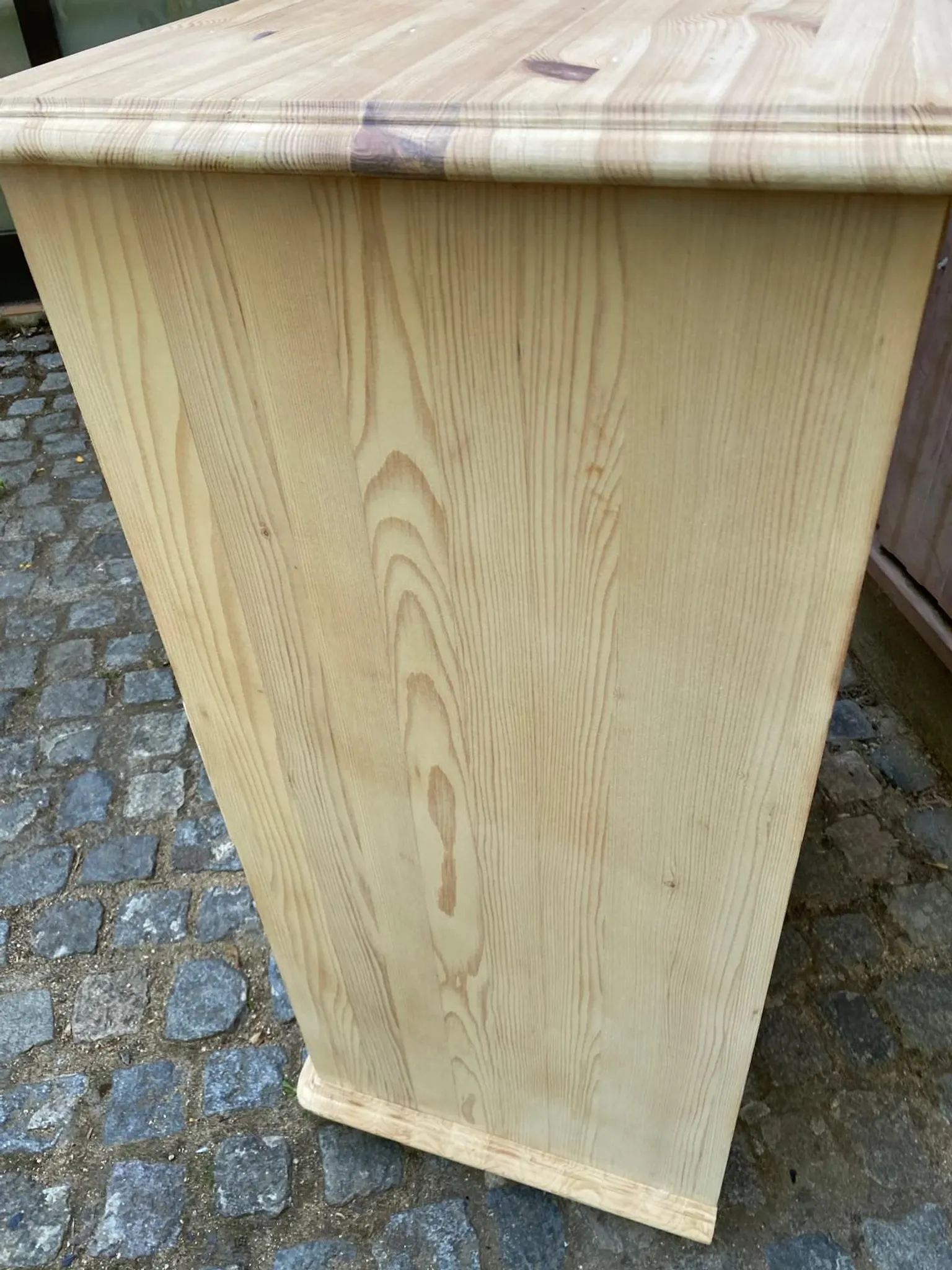 High Scandinavian chest of drawers stripped in solid pine from the 1980s.