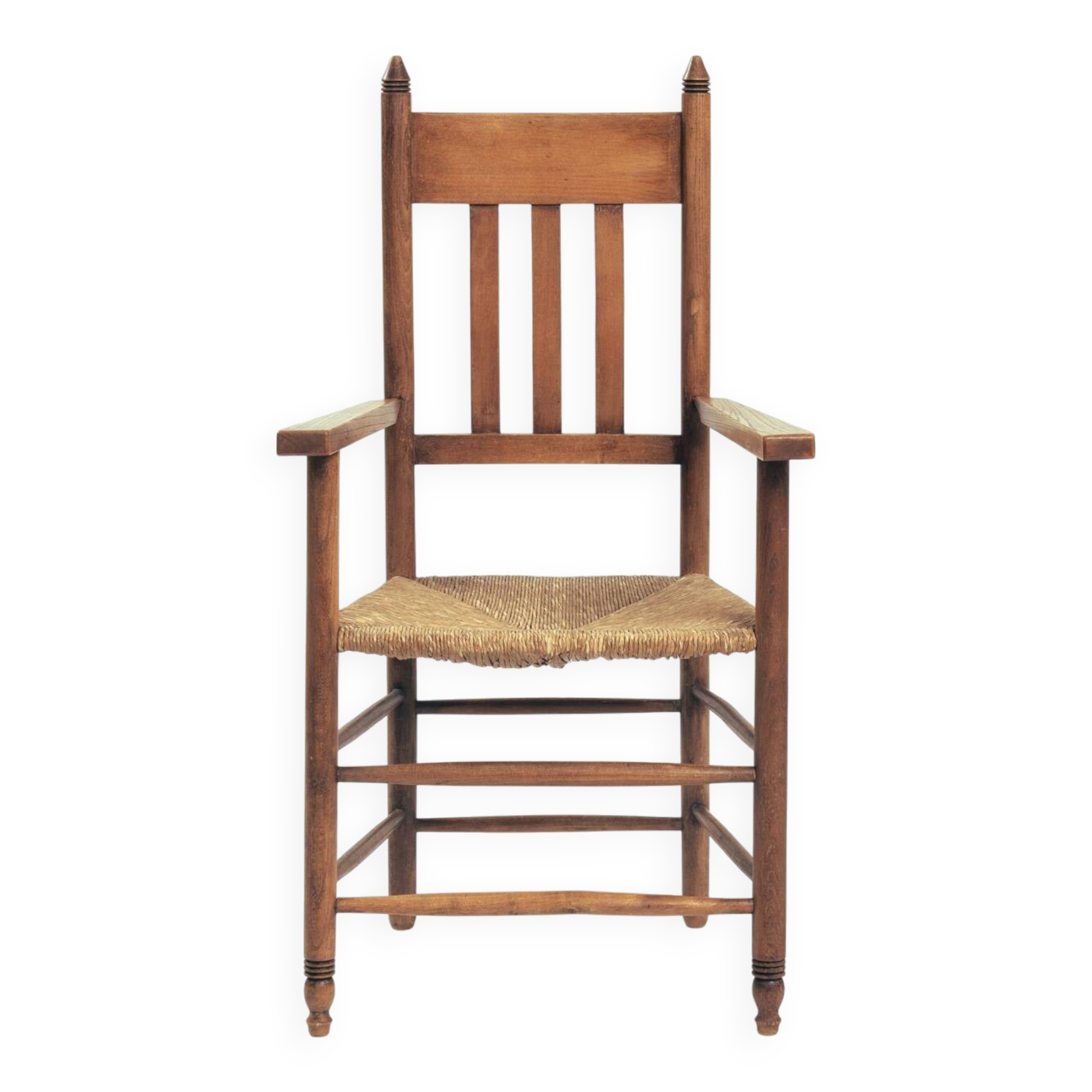 Art Deco Amsterdam School oak armchair with woven straw seat, 1930s