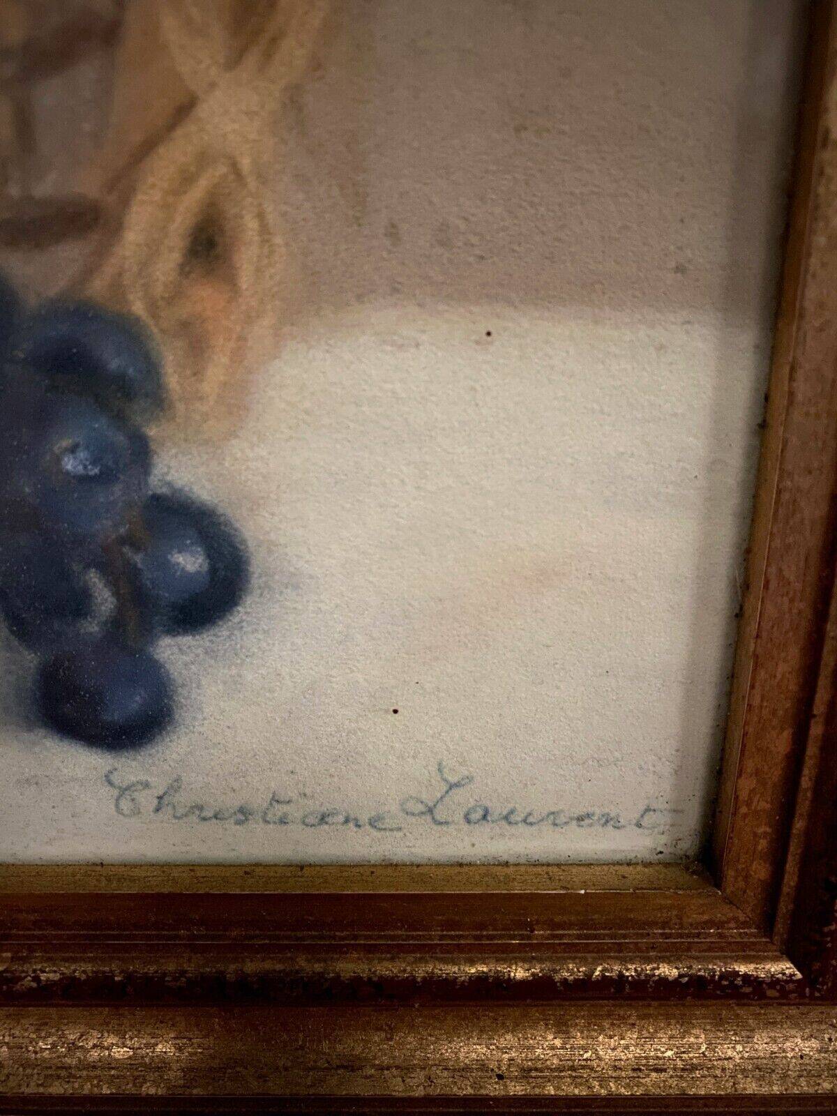 Watercolor on paper by Christiane Laurent still life 20th century golden frame
