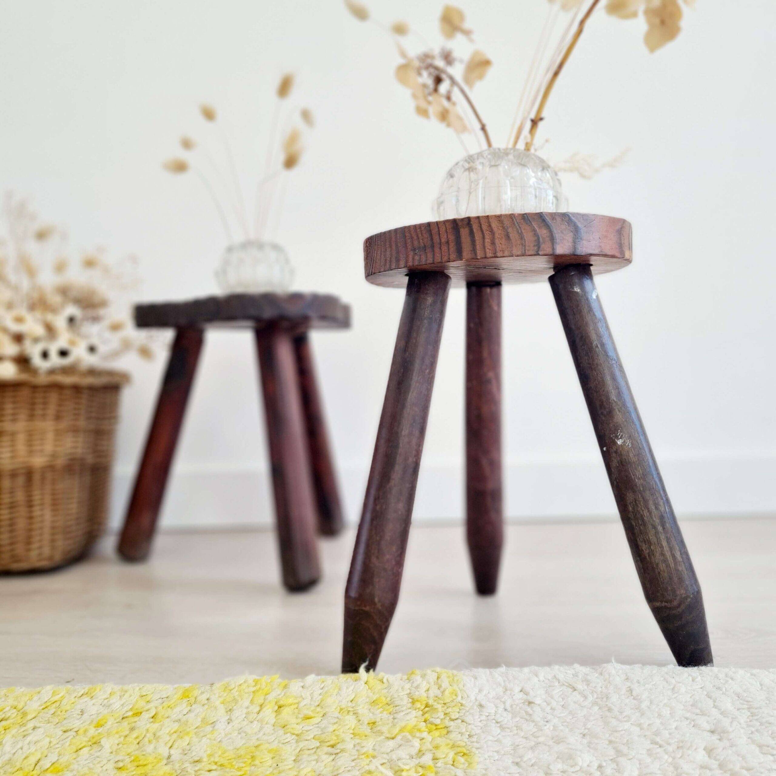 Antique wooden tripod stool - saddle