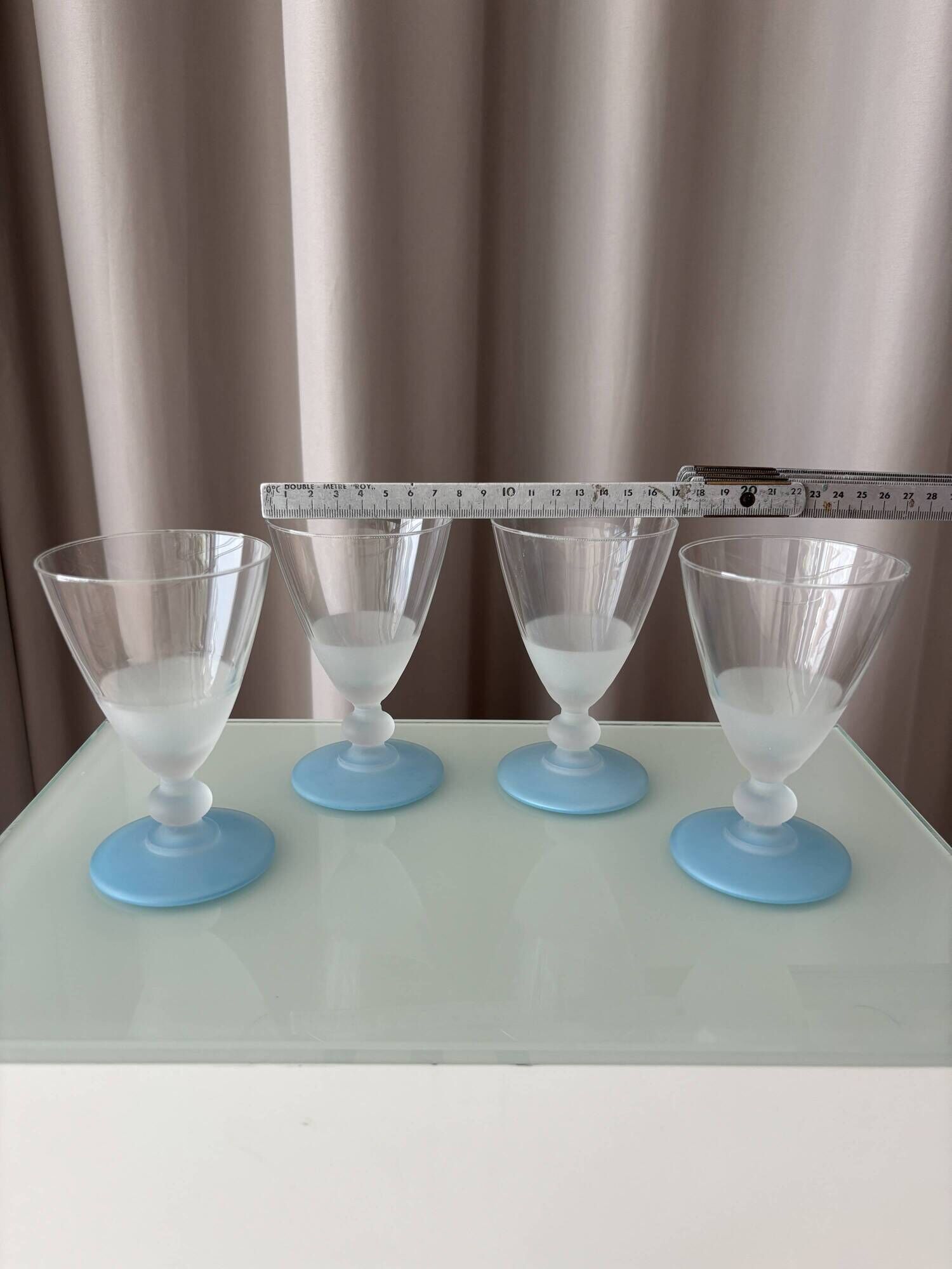 Set of 4 Vintage Frosted Blue & White Cocktail / Water Glasses