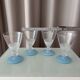 Set of 4 Vintage Frosted Blue & White Cocktail / Water Glasses