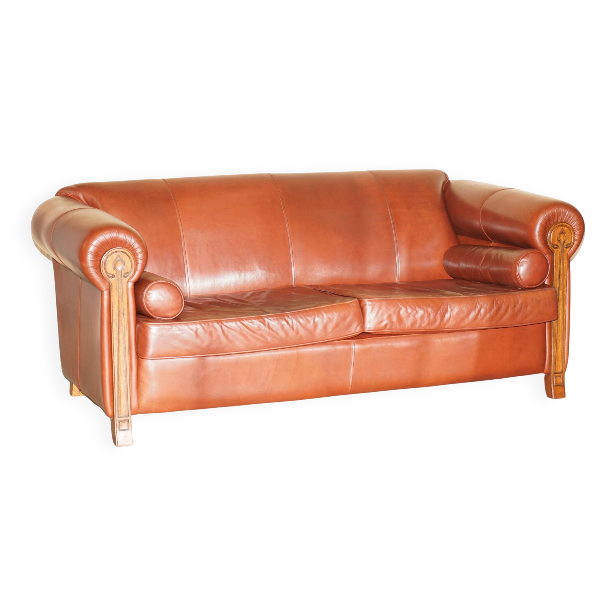 Vintage leather canapé in Art Nouveau style