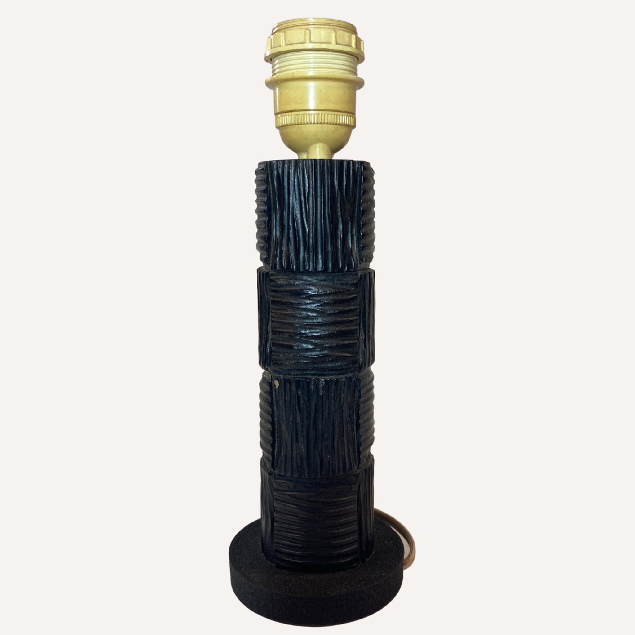 Midcentury brutalist bakelite table lamp, bouclé shade 1960s