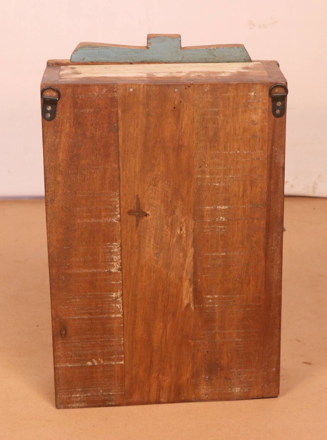 Burmese teak wall display case with original polychrome patina