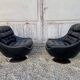 Pair of vintage swivel armchairs in black leather Tulip foot