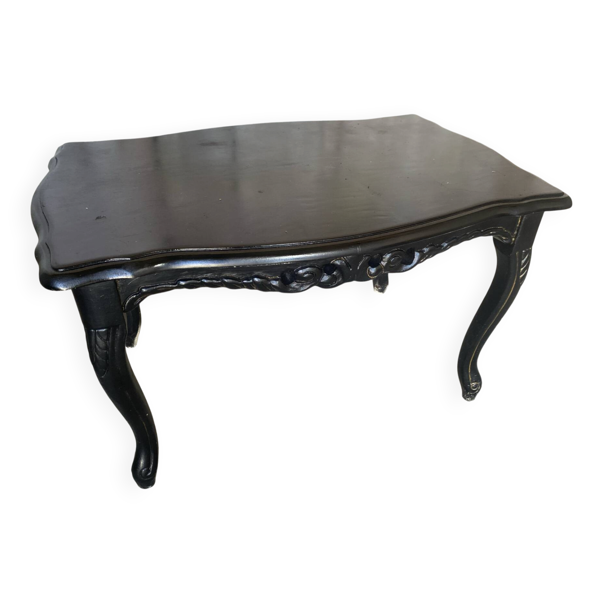 Vintage Black Carved Oak Louis XV Style Coffee Table