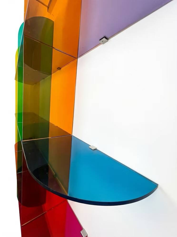 Multicoloured designer wall shelf in PMMA (plexiglass) 15 mm – 200×200×28 cm