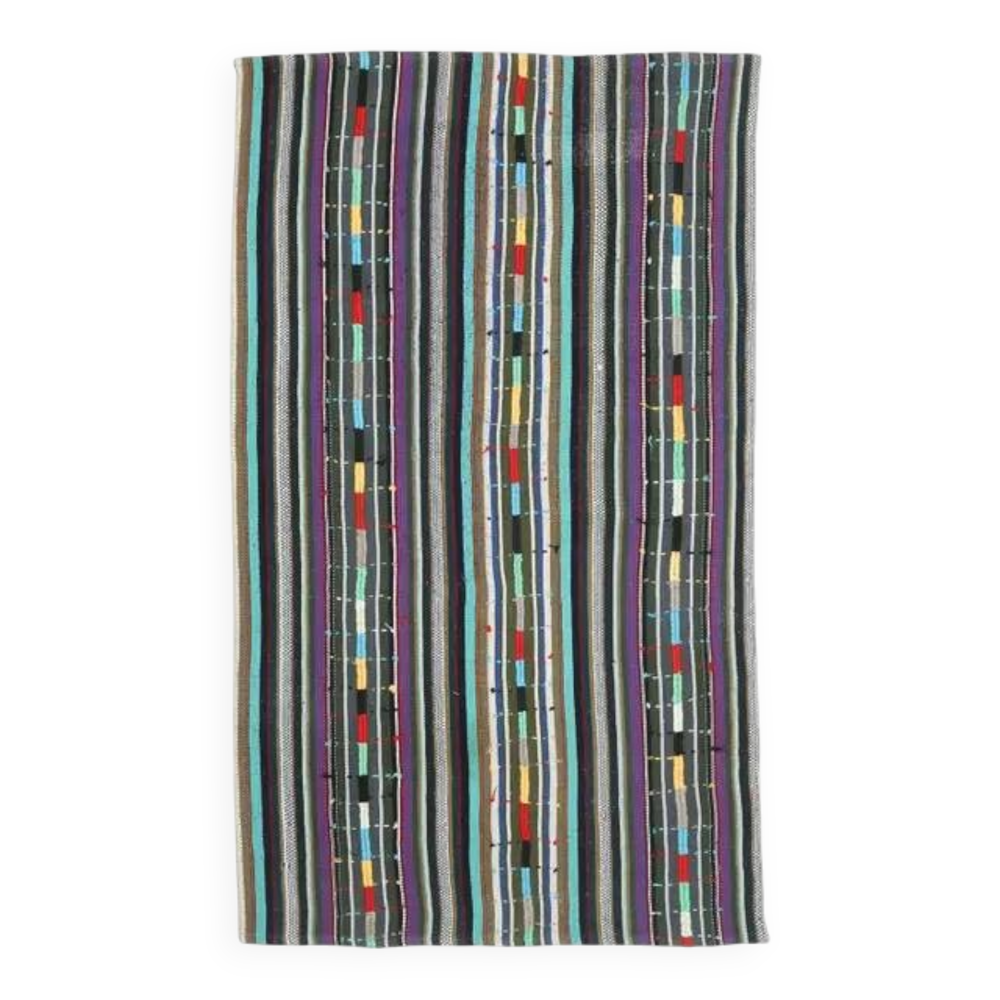 Vintage Turkish Oushak Handmade Wool Cotton White Kilim Area Rug 132x222