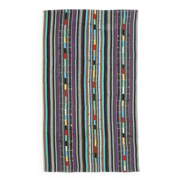 Tapis kilim vintage turc Oushak fait main en laine et coton blanc