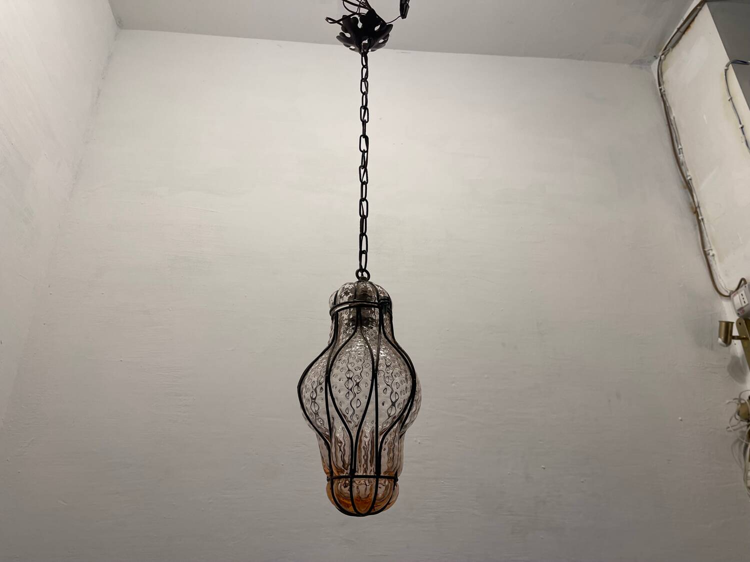 Pink Murano Glass Wrought Iron Light Pendant 1970’s