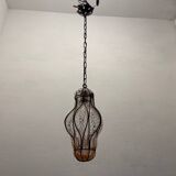 Pink Murano Glass Wrought Iron Light Pendant 1970’s