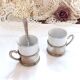 Duo Italian Porcelain Cups with Vintage Monopoly Pewter Holder