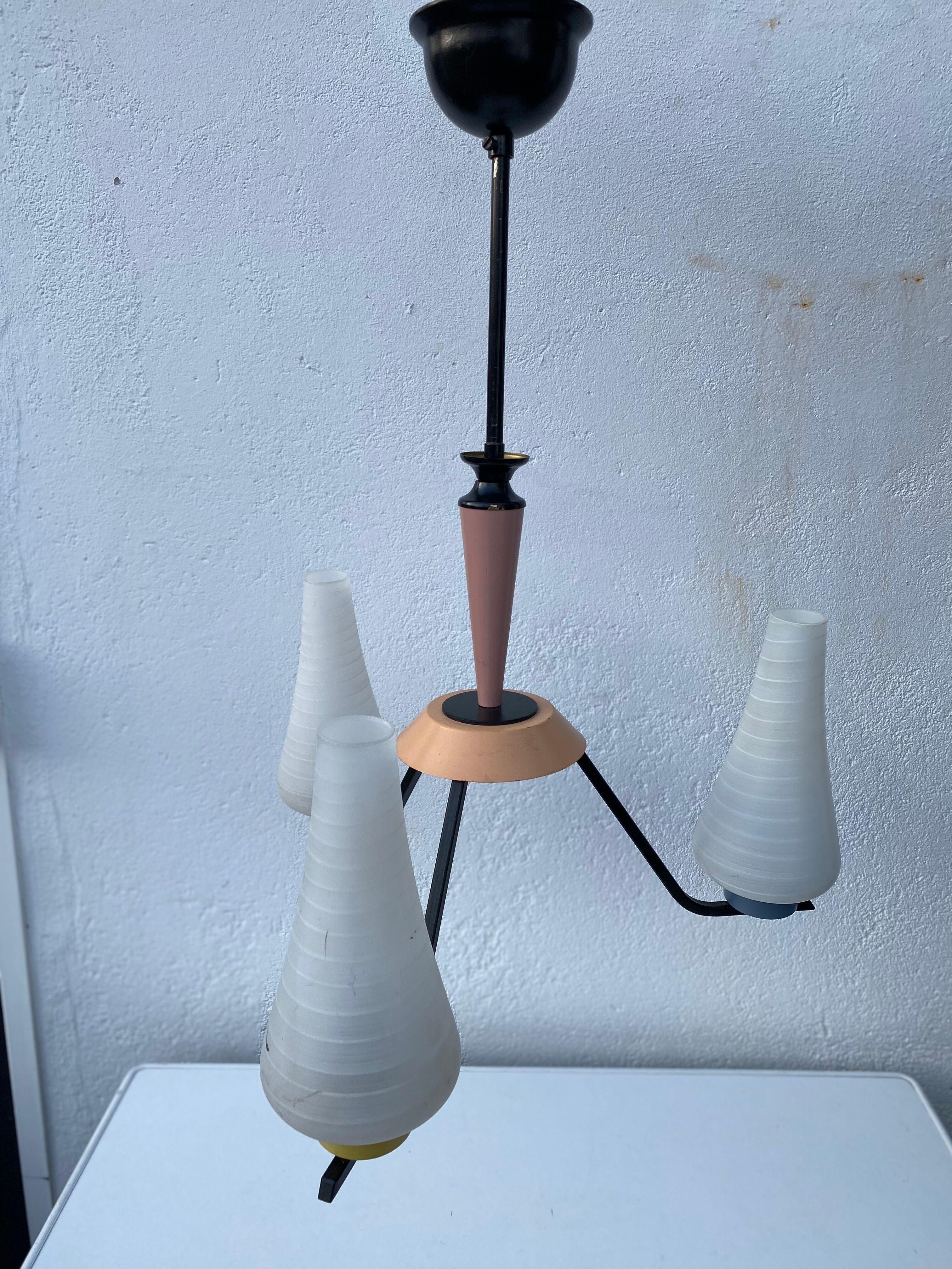 Vintage milk glass pastel color hanging lamp