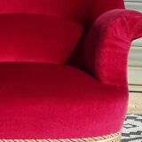 2 antique toad armchairs in red velvet